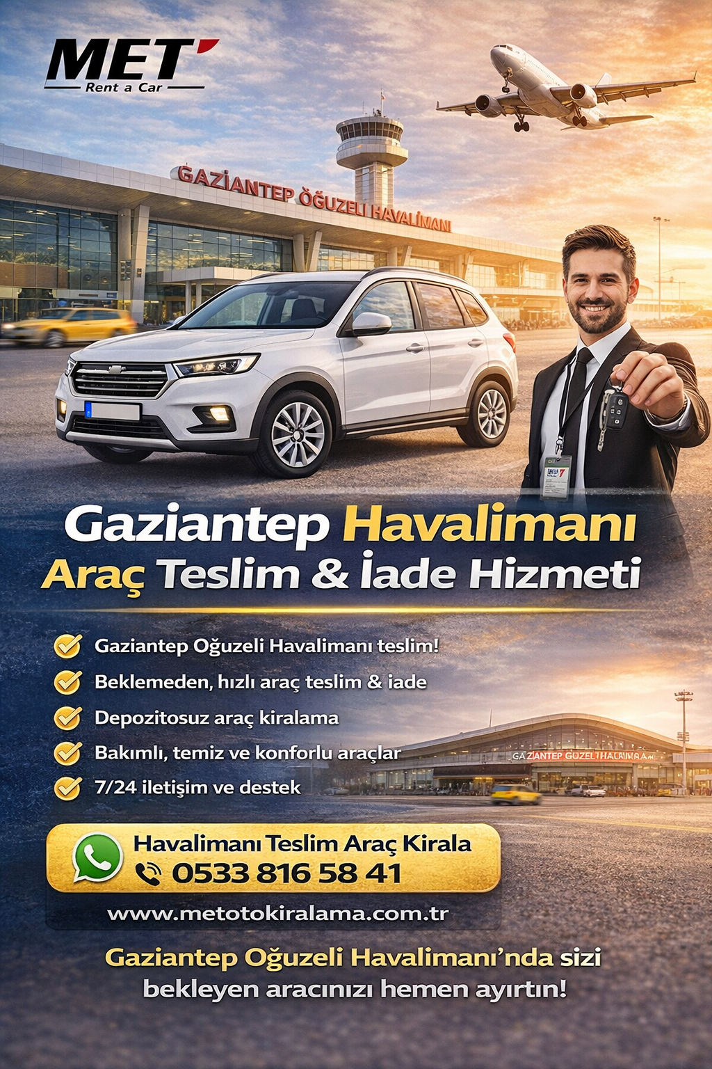 Gaziantep Havalimanı Araç Teslim  İade Hizmeti